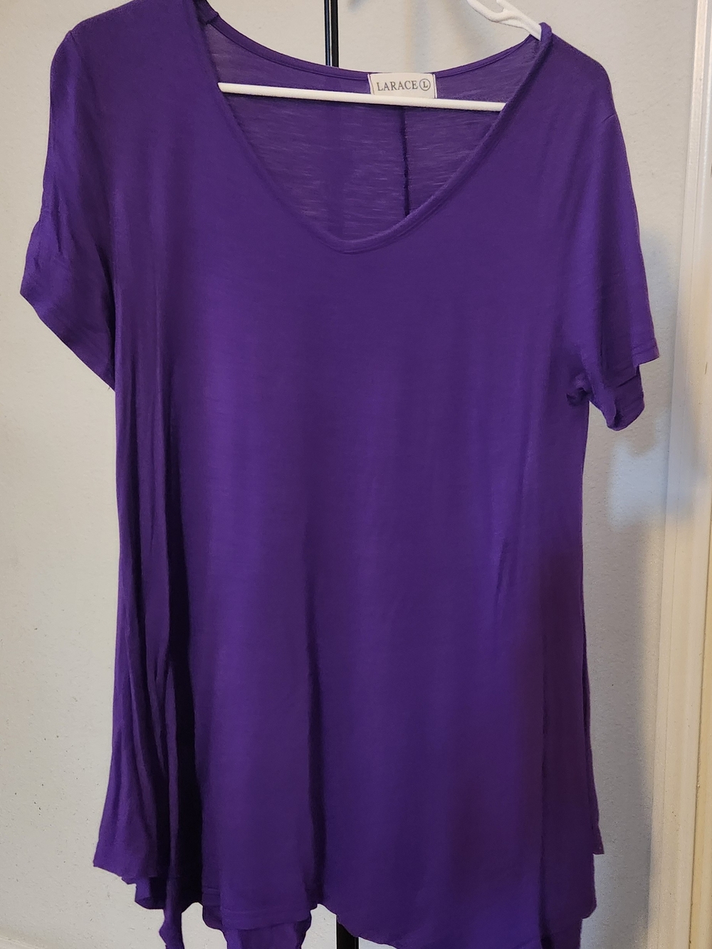 Larace Purple V-Neck Short Sleeve Tunic Top Size L